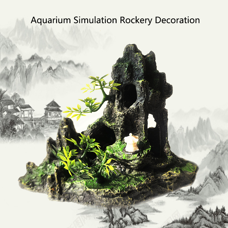 Aquarium Plant Guide - 樹脂水族館築山山の装飾人工ビュー岩の洞窟石の木の水槽の装飾ペット用品家の装飾