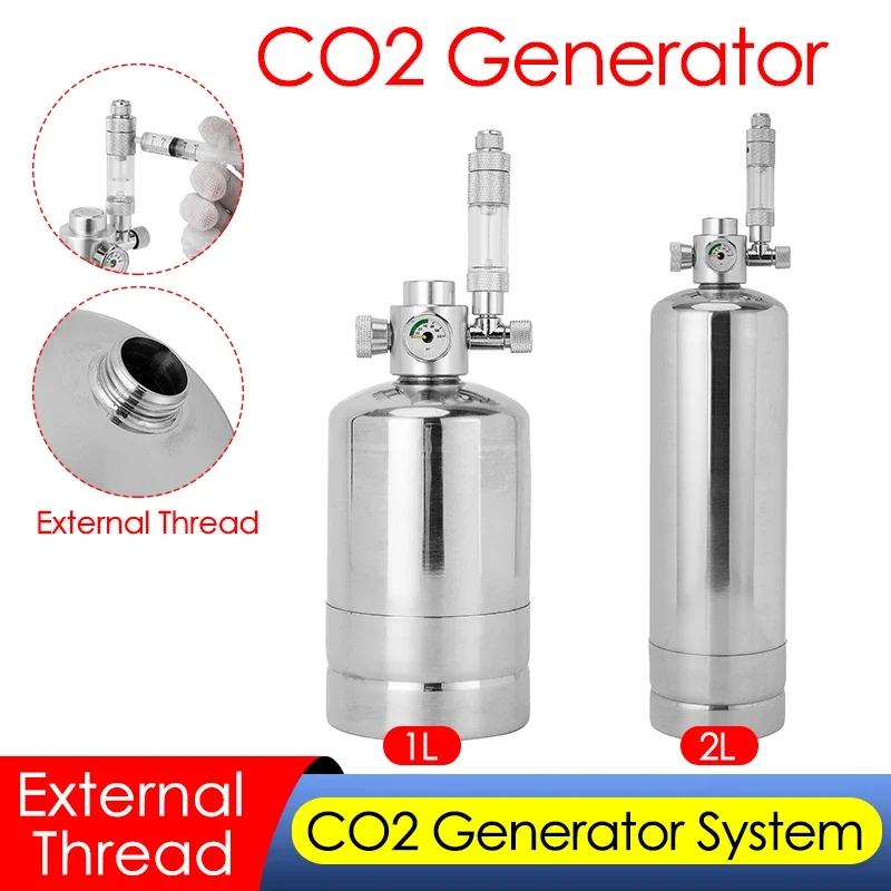 Planted Aquarium Co2 Kit - Co2ジェネレーターシステムキット、カーボンディナーヘリックシステム、外部スレッド、スチールシリンダー、1l、2l、フィッシュタンク、集中プラント