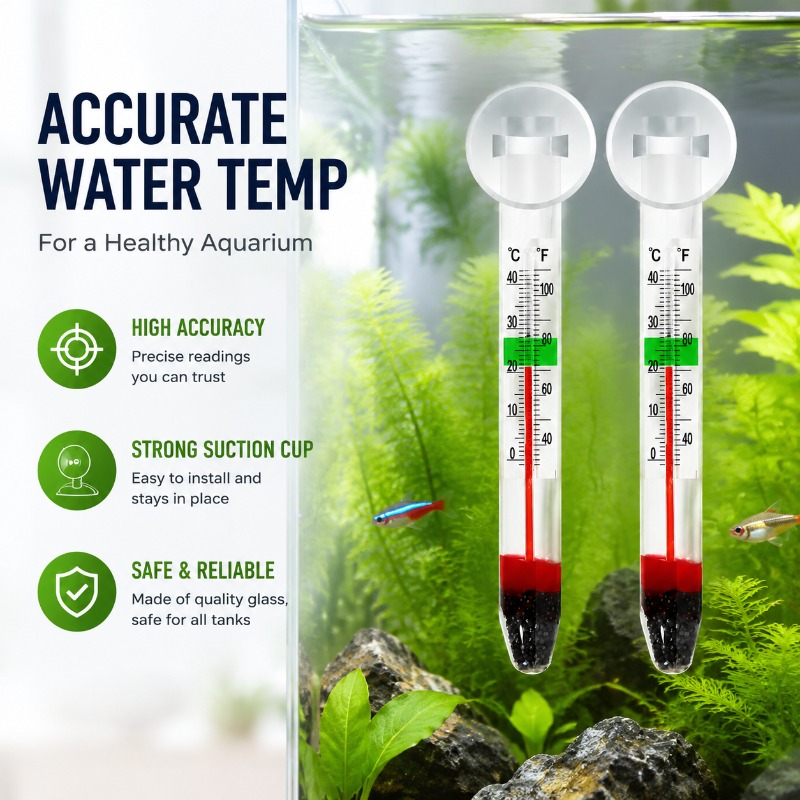 Planted Aquarium Water Temperature - 吸盤付き水槽ガラス温度計、高精度水温計（魚水槽、カメ水槽、水草水槽用）