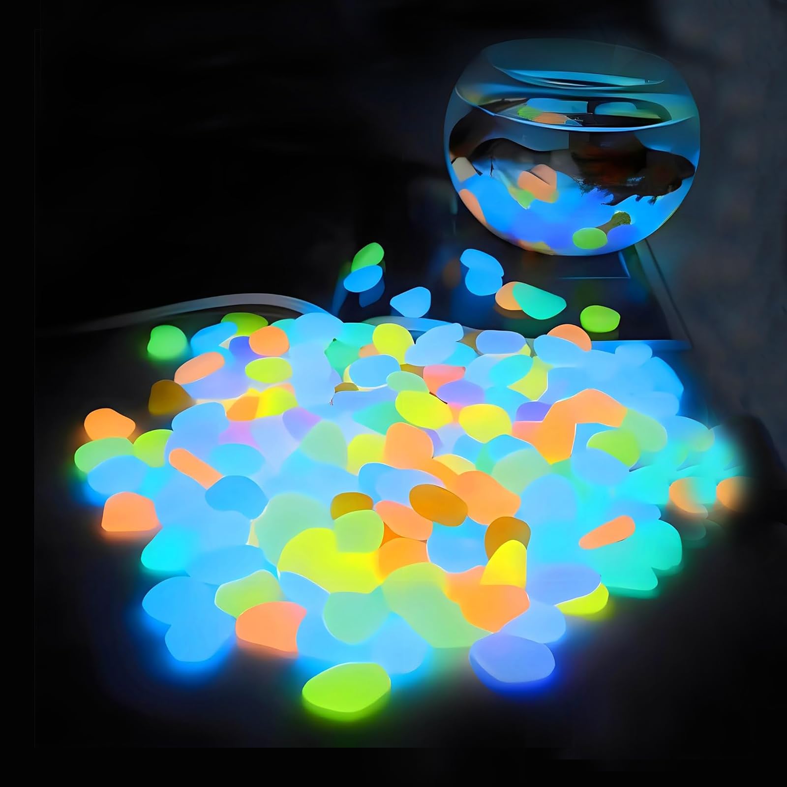 Aquarium Planted Fish - 水槽装飾 暗闇で光る小石 100個入り 樹脂製発光石 魚に安全 庭の小道