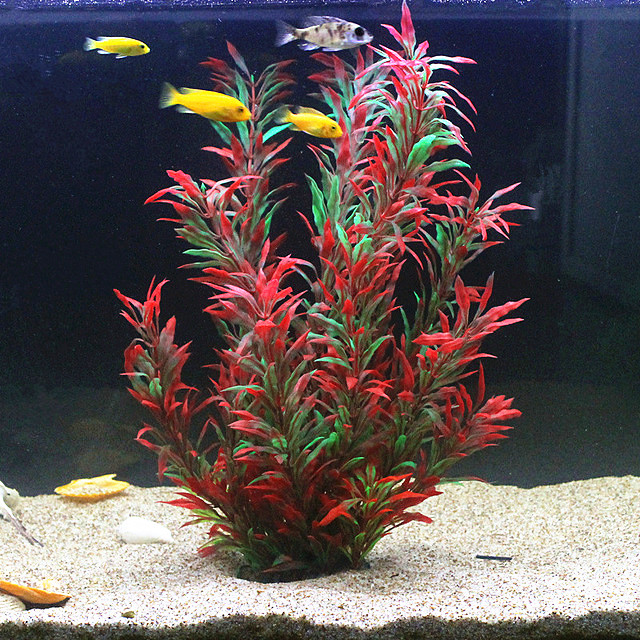 Aquarium Planted Fish - 人工水槽50cm,珍しい植物,水族館,偽の竹の葉,水草,プラスチック製の紫色の緑の水草,造園の装飾