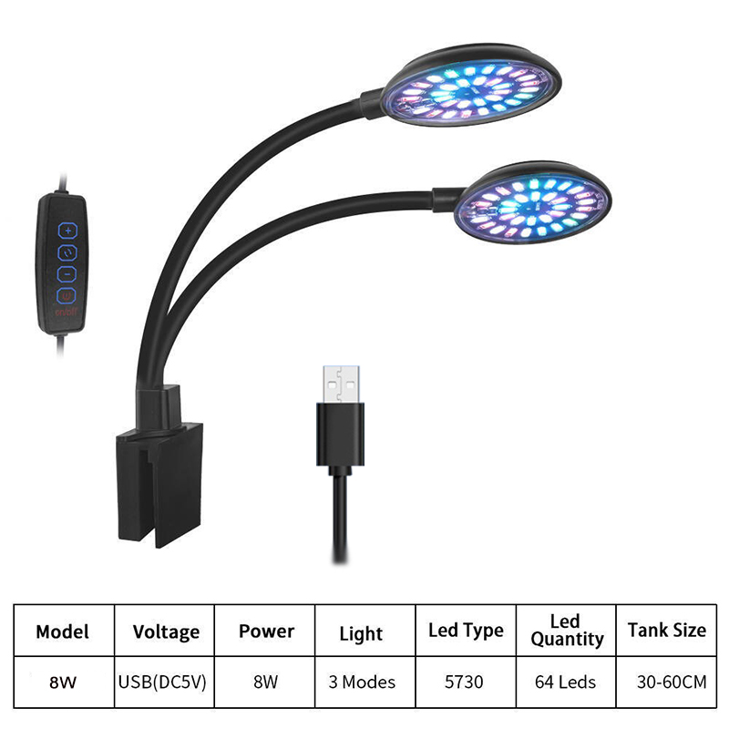 USB 水族館 LED ライト水槽クリップランプフルスペクト - Aquarium Plant Growing のレビューと価格